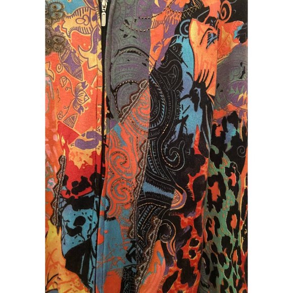 Nina Raynor multicolored embellished zipped stretched cardigan sz M - Picture 4 of 5